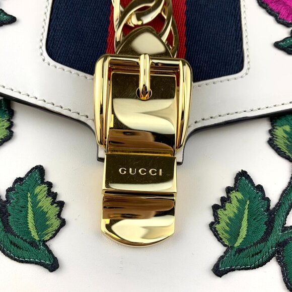 NWT Gucci Embroidered Sylvie Small shoulder bag In White - Picture 8 of 14